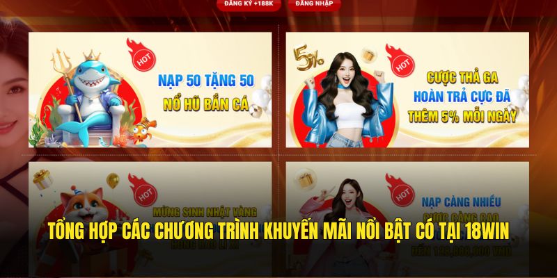 Tổng hợp các chương trình khuyến mãi nổi bật có tại 18WIN